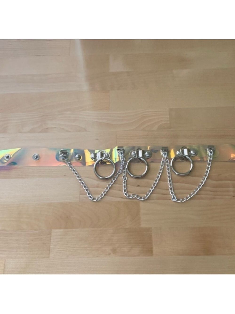 Hot Topic Silver Holographic Chain O-Ring Choker Necklace One Size - Picture 10 of 15